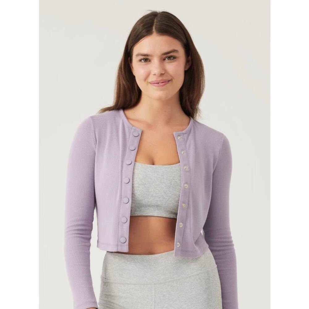 NWT Outdoor Voices Cozy Rib Cropped Purple Cardigan Size S